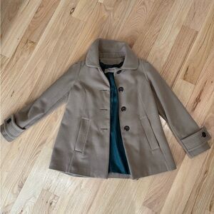 Tan Cropped Peacoat with Teal Lining